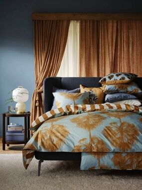 IKEA ANGLATRUMPET Twin Duvet Cover & Pillowcase with Palms/Stripe Design